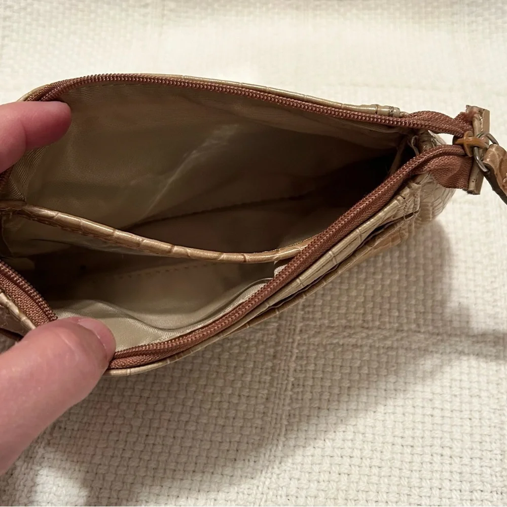 NINE WEST Brown Crocodile Embossed Cosmetic Bag